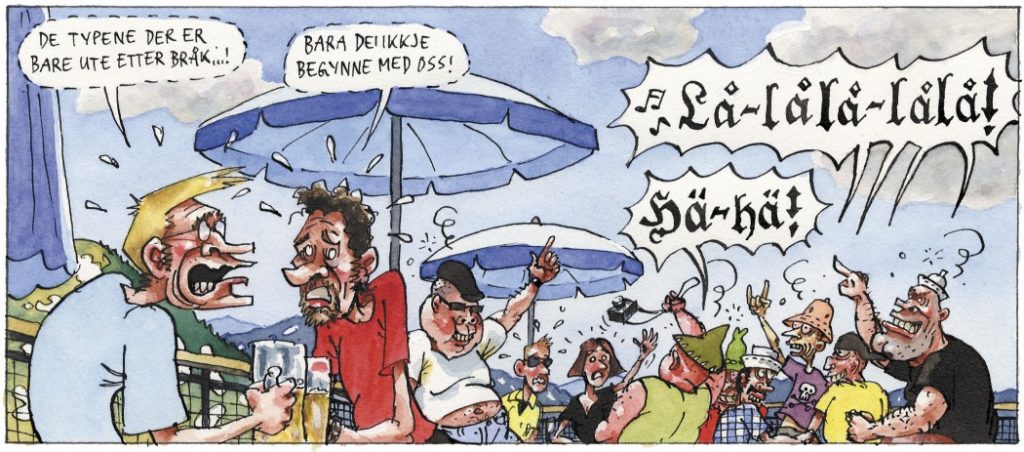 - Det var utrolig ubehagelig sier Kverneland om møtet med disse nynazistene under arbeidet med Gulbransson-biografien. Hentet fra Olaf G. (Steffen Kverneland og Lars Fiske/No Comprendo Press, 2004)