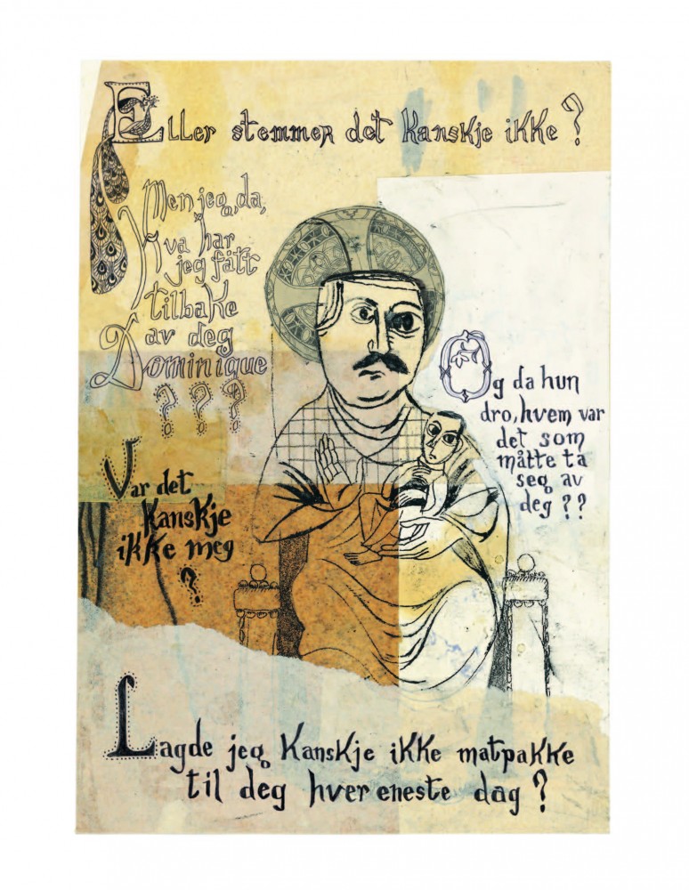 Faren til Dominique i selvforherligende alkoholtke. Faksimile: No Comprendo Press