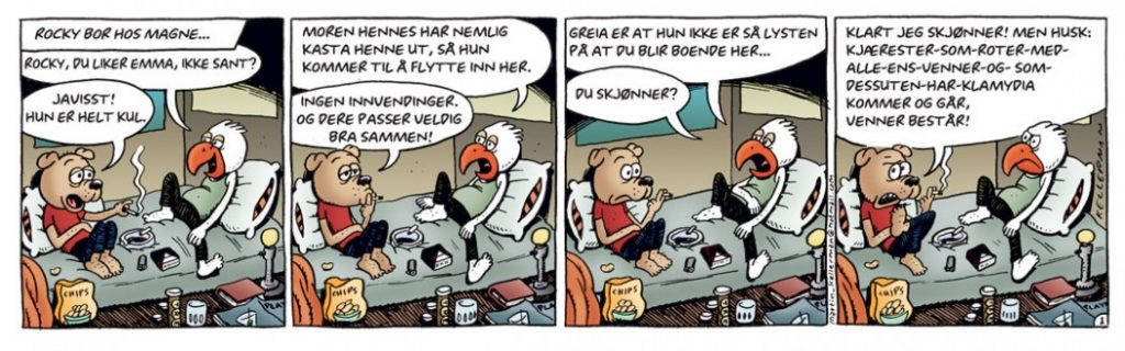 Den aller første Rocky-stripen som sto på trykk i Metro i 1998. Faksimile: Martin Kellerman/Bestselgerforlaget