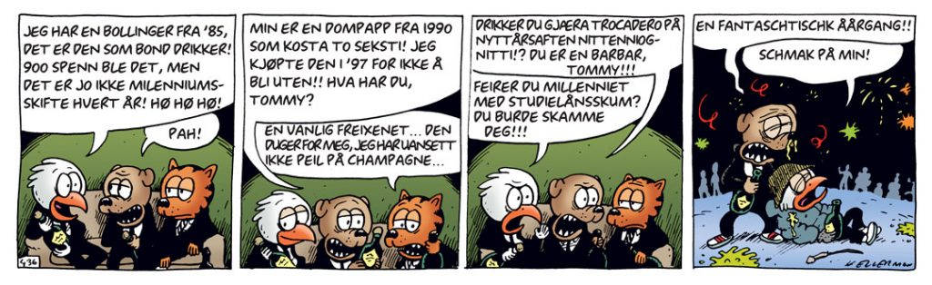 Nyttårsfeiring blottet for stil. Rockystripe nummer 436. Faksimile: Martin Kellerman/Bestselgerforlaget