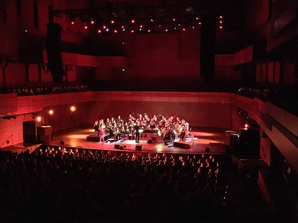 Det var fotoforbud under Björk-konserten, så jeg måtte nøye meg med noen mobilbilder fra lang avstand. De blir ikke så gode. Foto: Erik Valebrokk